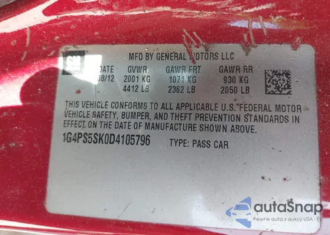2013 Buick Verano Leather Group from USA, damaged, VIN 1G4PS5SK0D4105796